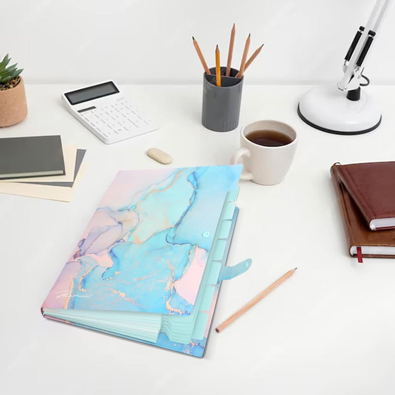 Rihan Expanding File Folder, Folders for Important Documents Organizer, Accordion File Organizer, Aesthetic Folders for School Students, 8 Pockets File Folder for Home Bills (Cyan Gold Marble) - Image 3